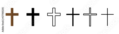 Christian cross icons. Crucifix christian cross icons collection. Religion faith cross icon. Vector EPS 10