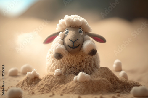 Cute Little Sheep Playing in the Sand on the Beach © artefacti