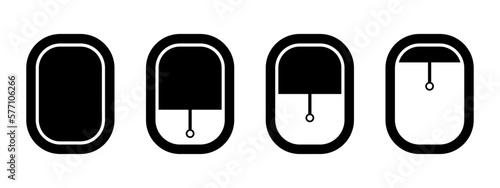 Open and close airplane window vector icon. Porthole plane illustration. 