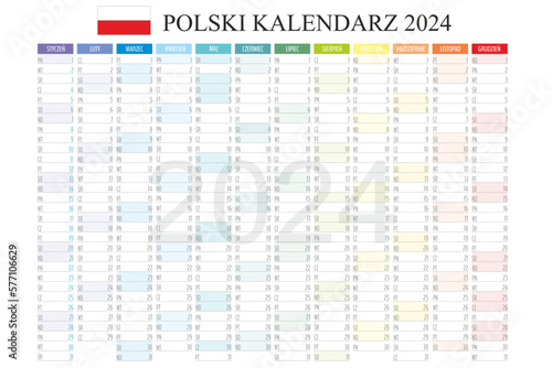Kalendarz planer 2024 polski , planer, planowanie miesięczne, kalendarz na rok 2024, miesiące, język polski, zestaw 12 miesięcy, ilustracja wektorowa kalendarza do druku