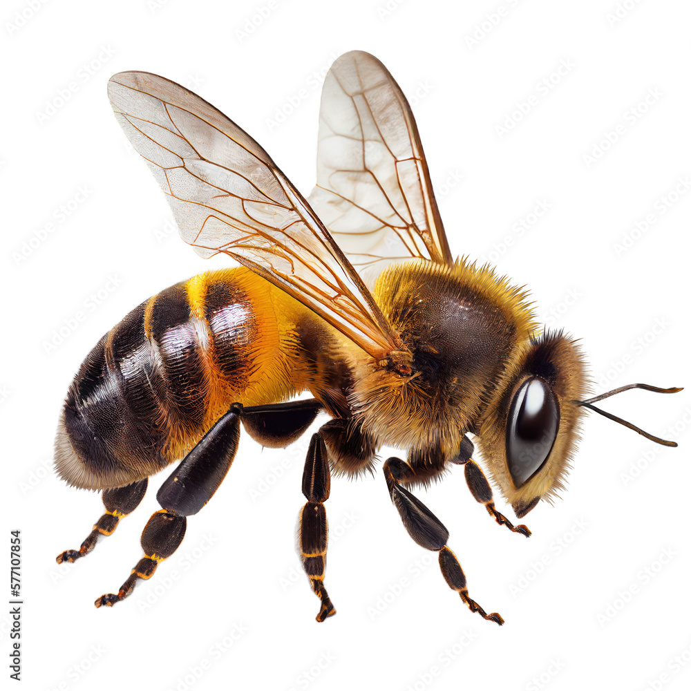 honey bee side view , isolated on transparent background cutout