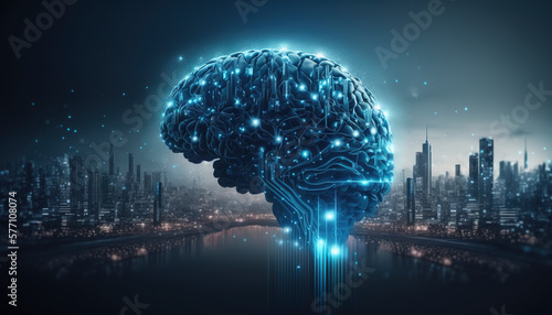 Print op canvas Digital Brain City. Generative AI