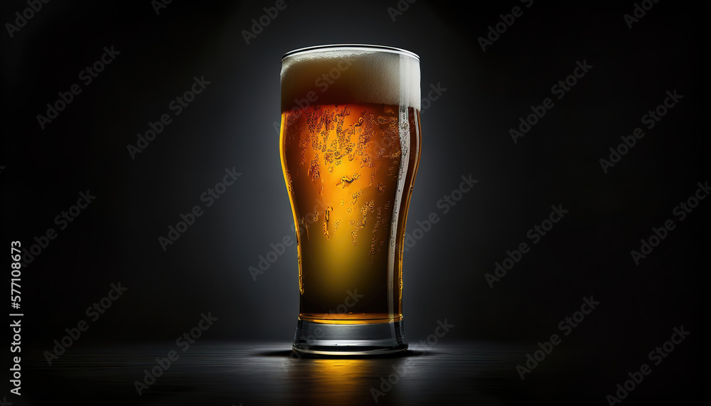 glass of beer on dark background, generative ai