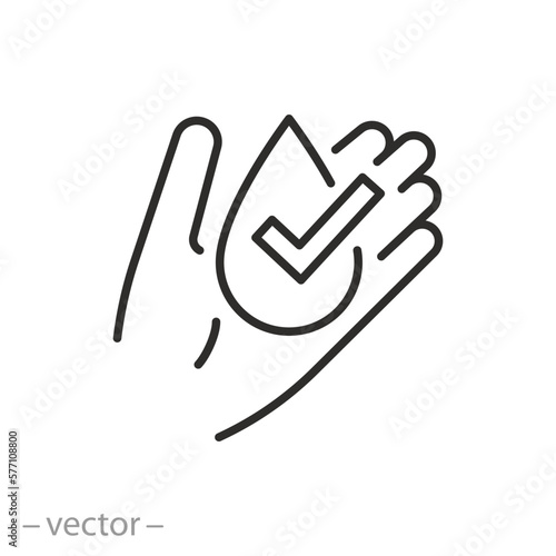 hypoallergenic icon, dermatology tested, skin and body protect, allergen free, thin line symbol on white background - editable stroke vector illustration eps10