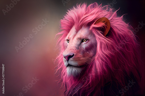 Portrait of a Pink Lion. Generative AI