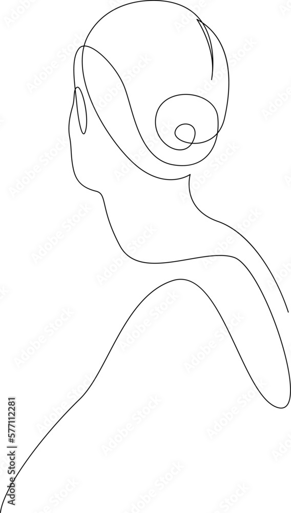 Continuous line woman art. Minimal woman silhouette with bun. Fashion vector lines illustration. One line drawing. Continuous line woman art. Minimal woman silhouette with bun. Fashion vector lines illustration. One line drawing.