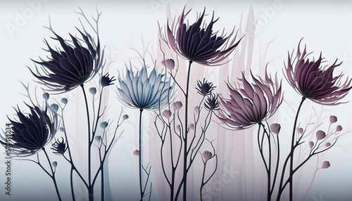 wallpaper design, floral background with flowers, calm cool lights, generative ai