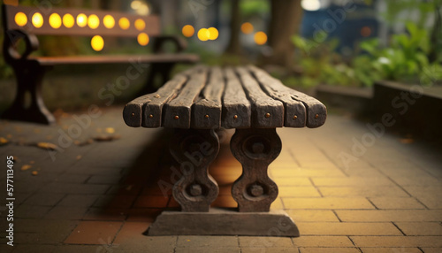 Wallpaper Mural wooden park benches in the park, aesthetic empty wood bench. empty seat summer day park. nobody on a wooden bench. bench park green and yellow grass background. empty park seat bokeh Torontodigital.ca