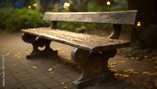 Wallpaper Mural wooden park benches in the park, aesthetic empty wood bench. empty seat summer day park. nobody on a wooden bench. bench park green and yellow grass background. empty park seat bokeh Torontodigital.ca