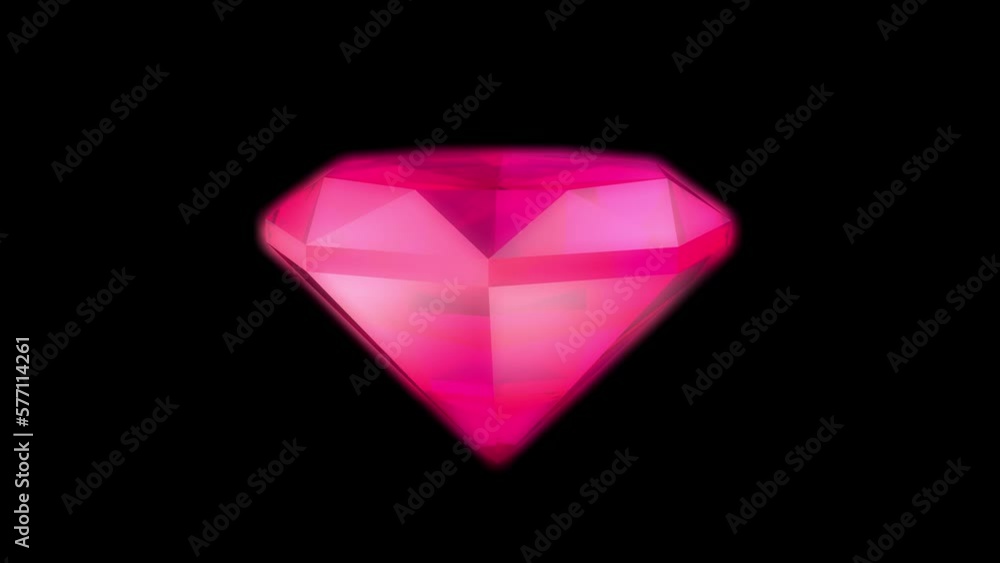 Pink ruby diamond rotates on a black background. Gems, reward. 3D animation Pink ruby diamond rotates on a black background. Gems, reward. 3D animation