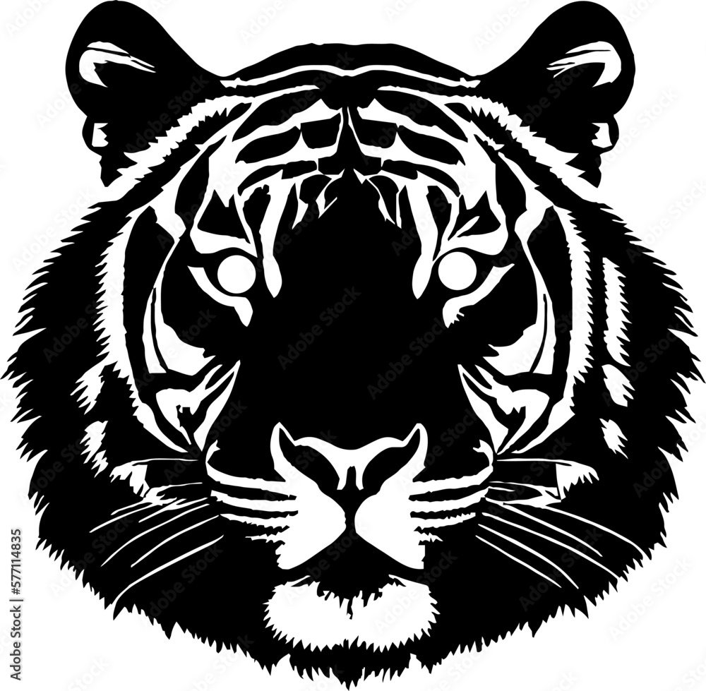 Fototapeta premium Tiger, black color, tattoo style, vector.