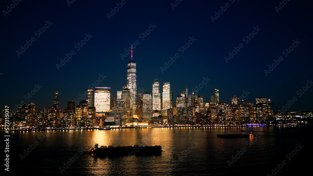 Manhattan skyline at night - aerial view by drone - drone photography