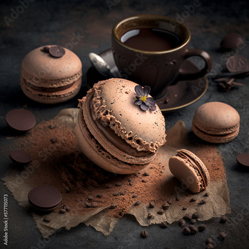 Delicate pastries in form of crispy delicate macaron with cocoa and coffee. High quality photo © Azer
