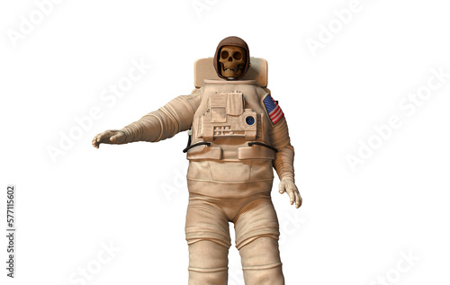 Dead Skull Astronaut Standing Pose on transparent background.