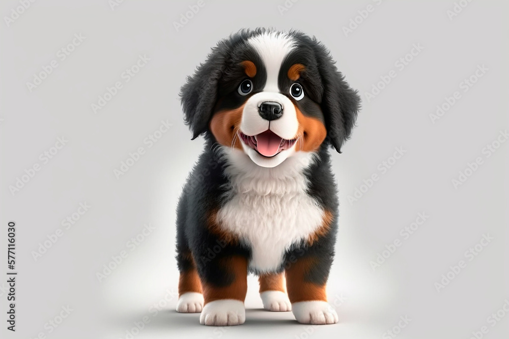 Bernese Mountain Dog on a white background. Adorable fluffy animal. Generated by generative AI.