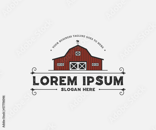Vintage red barn farm logo design vector template. Farm house logo design
