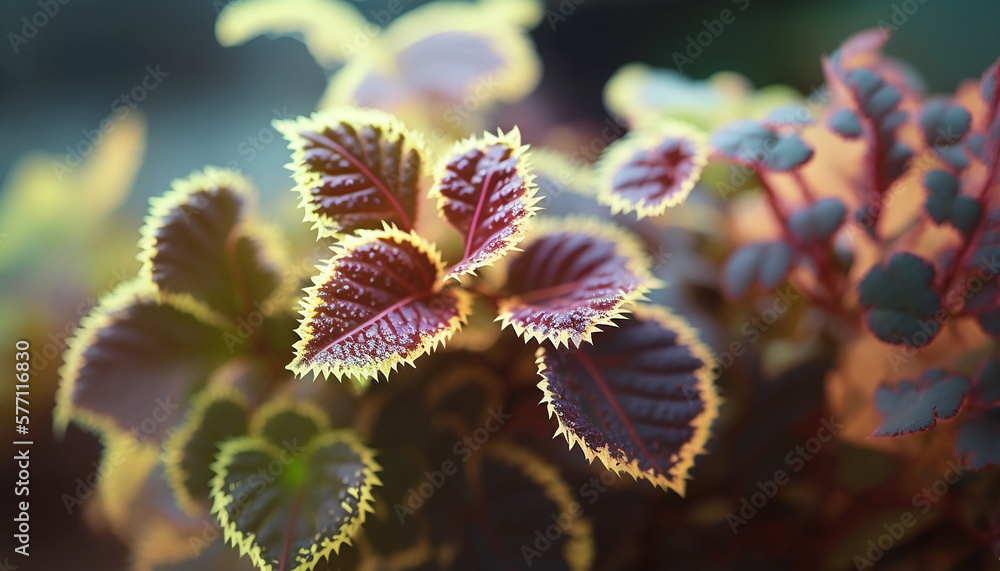 Red and green leaves of the coleus plant, Plectranthus scutellarioides. on a green background on a summer day macro photography. Red and green leaves of the coleus plant, Plectranthus scutellarioides. on a green background on a summer day macro photography.