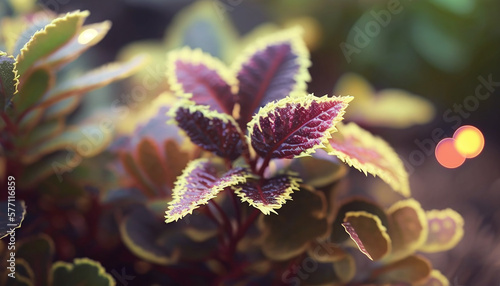 Wallpaper Mural Red and green leaves of the coleus plant, Plectranthus scutellarioides. on a green background on a summer day macro photography.  Torontodigital.ca