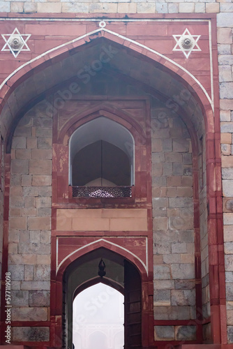 humayun tomb entrance gate at misty morning from unique perspective