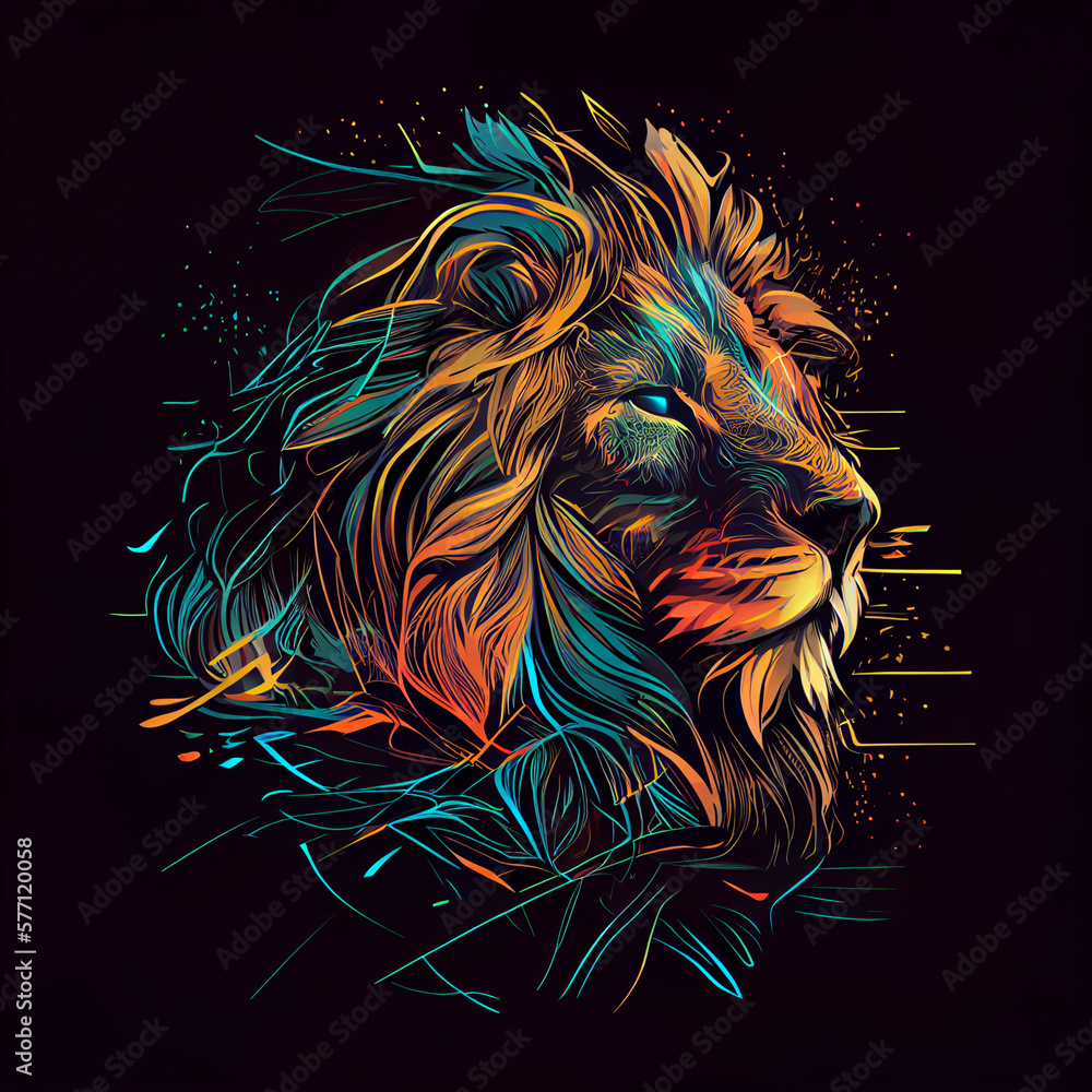 lion head neon illustration isolated in flat background generative ai lion head neon illustration isolated in flat background generative ai