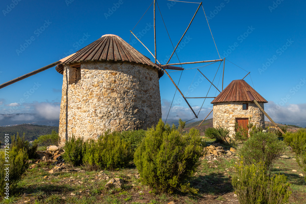 Exposure of the traditional windmills, located in Penacova, near the city of Coimbra, Portugal.