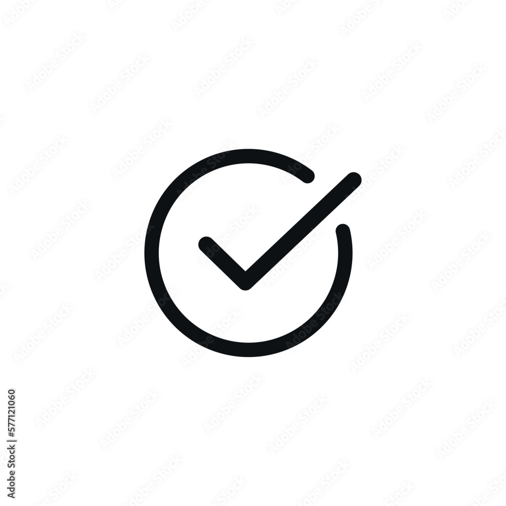 Flat vector icon of correct sign enclosed in half circle. Flat vector icon of correct sign enclosed in half circle.
