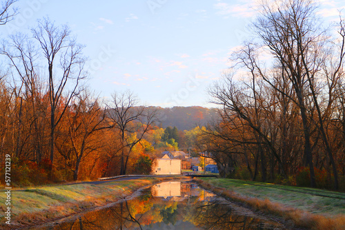 river canal reflection walking park forest nature hiking trail autumn walk path