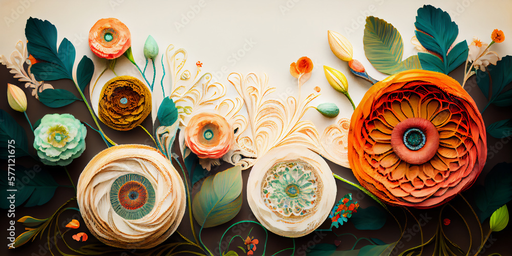 boho summer and spring flowers background. orange ranunculus floral banner. easter, happy woman / women day, 8 march, mother's day, wedding and birthday invitation. abstract generative AI - obrazy, fototapety, plakaty 