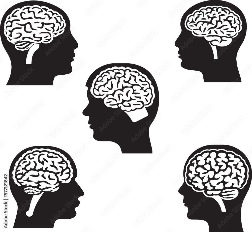 Head with brain icon set, SVG Vector Illustration Head with brain icon set, SVG Vector Illustration