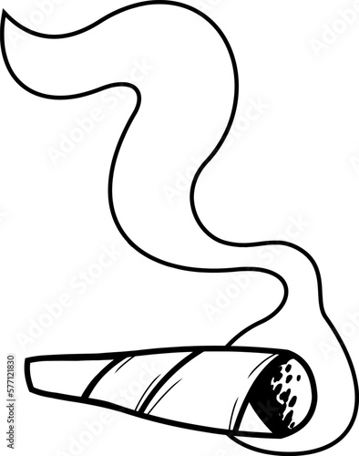 Outlined Cartoon Marijuana Cannabis Cigarette With Smoke. Vector Hand Drawn Illustration Isolated On Transparent Background