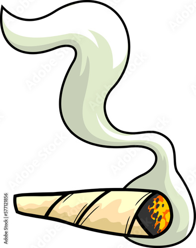 Cartoon Marijuana Cannabis Cigarette With Smoke. Vector Hand Drawn Illustration Isolated On Transparent Background