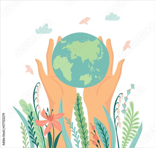 Vector illustration for Earth Day and other environmental concept. Isolated design for card, poster, banner, flyer and other use