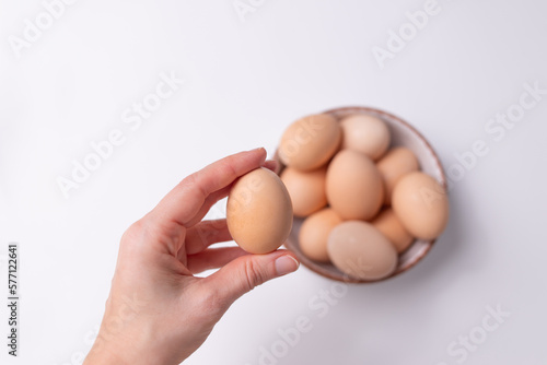 Cooking. Organic homemade eggs on a white background