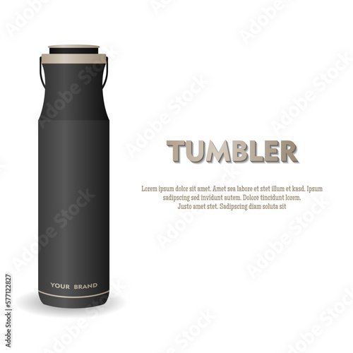 Tumbler mockup aluminum Bottle with black white colors, realistic vector mockup water bottle
