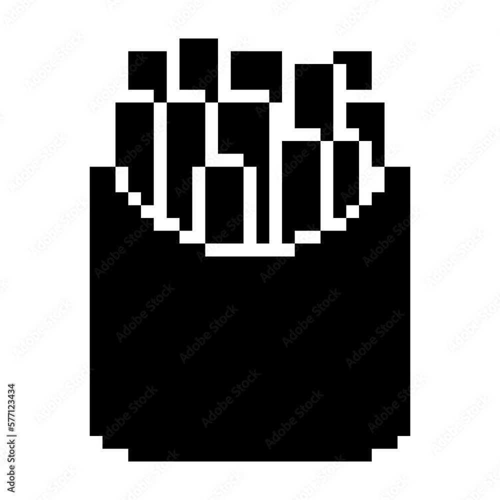 French fries icon black-white vector pixel art icon French fries icon black-white vector pixel art icon