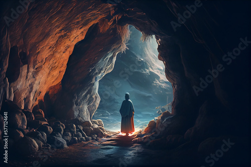 Painting of the empty cave of Jesus Christ.generative ai