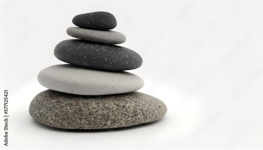 Cobbles in a pile, flat stones balancing in a little stack, grey colors cobbles, isolated on white, zen-feeling. Generative AI Cobbles in a pile, flat stones balancing in a little stack, grey colors cobbles, isolated on white, zen-feeling. Generative AI