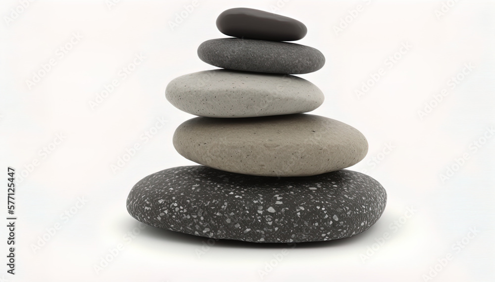 Cobbles, flat stones piled into a little stack, grey colors cobbles, isolated on white, zen-feeling. Generative AI Cobbles, flat stones piled into a little stack, grey colors cobbles, isolated on white, zen-feeling. Generative AI