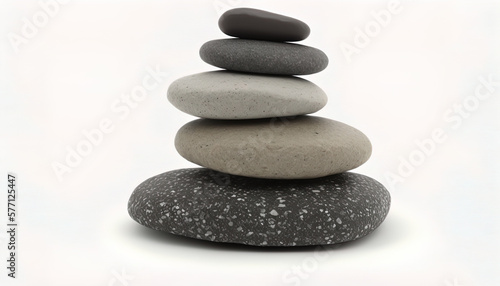 Cobbles  flat stones piled into a little stack  grey colors cobbles  isolated on white  zen-feeling. Generative AI
