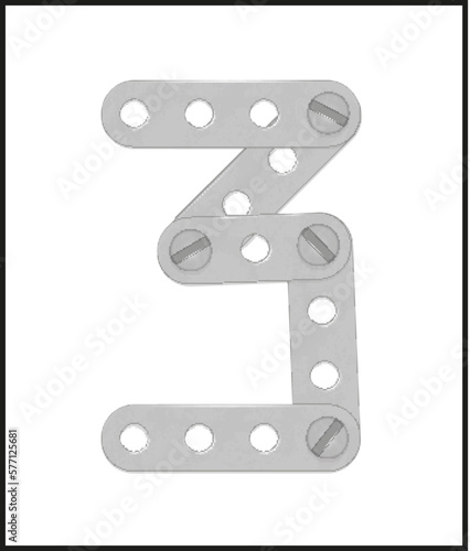 Cyrillic alphabet from the details of the iron constructor. Vector illustration isolated on white background