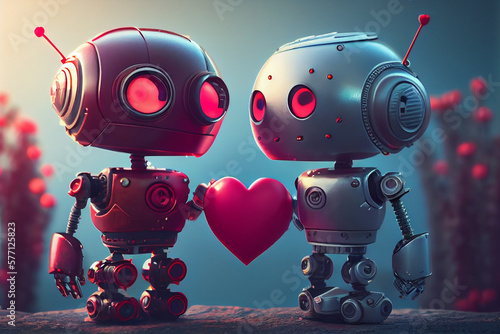  robot couple holding red heart .generative ai