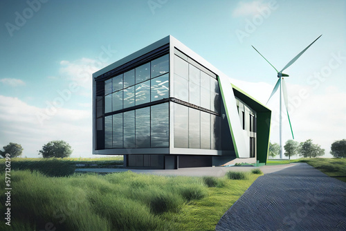environmentally friendly building powered by wind energy.generative ai