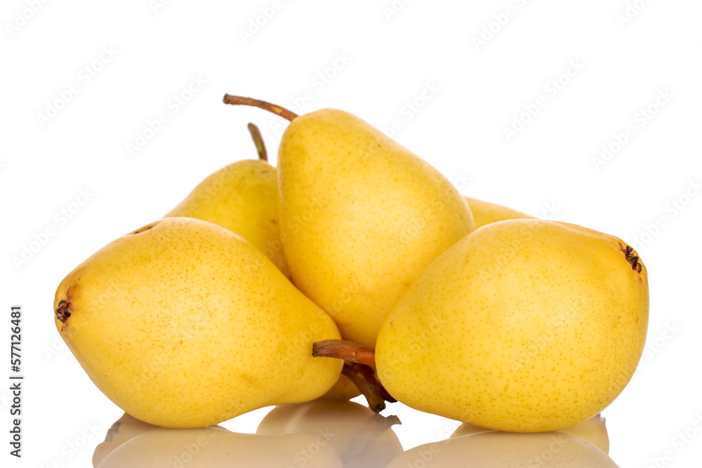 Several organic yellow pears, close-up, isolated on white. Several organic yellow pears, close-up, isolated on white.