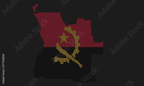 Angola dotted map flag with grunge texture in mosaic dot style. Abstract pixel vector illustration of a country map with halftone effect for infographic.  