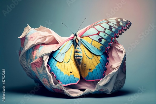 Colourful Butterfly Emerging From Cocoon – Generative AI photo