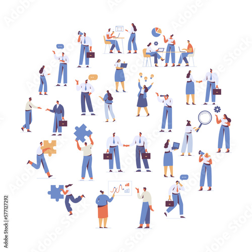 Business teamwork and cooperation vector illustration. Flat design business people brainstorming, partnership, consulting, and corporate collaboration.Perfect for infographics, startup, office design.