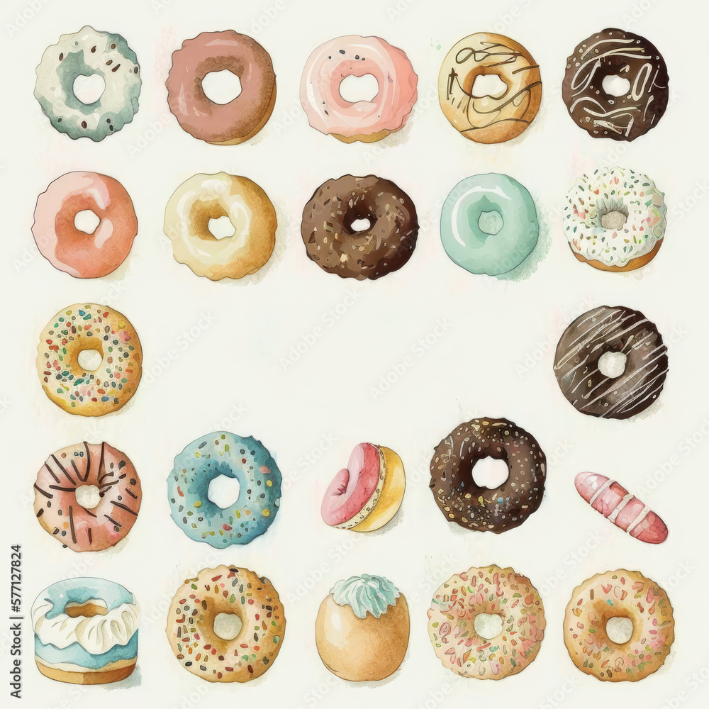 Fototapeta premium Set of colorful donuts, Generative AI