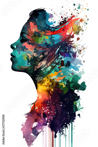 Multicolored female portrait with a captivating silhouette