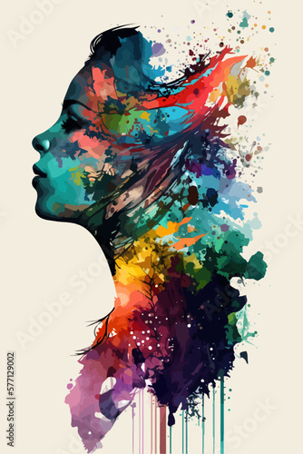 Multicolored female portrait with a captivating silhouette