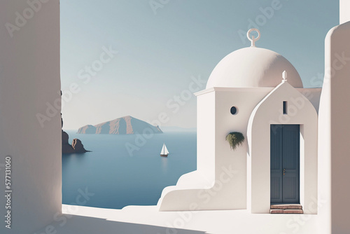 Minimal Blue and White Greek Island Mediterranean Landscape Generative AI